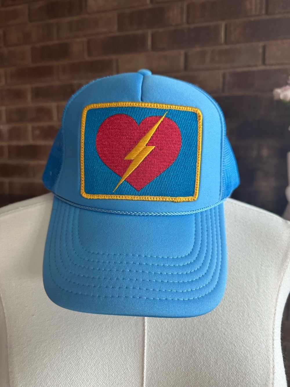 Aviator Nation Blue Vintage Bolt Heart Trucker Hat ~ Retro Beach Vibe - Picture 2 of 6